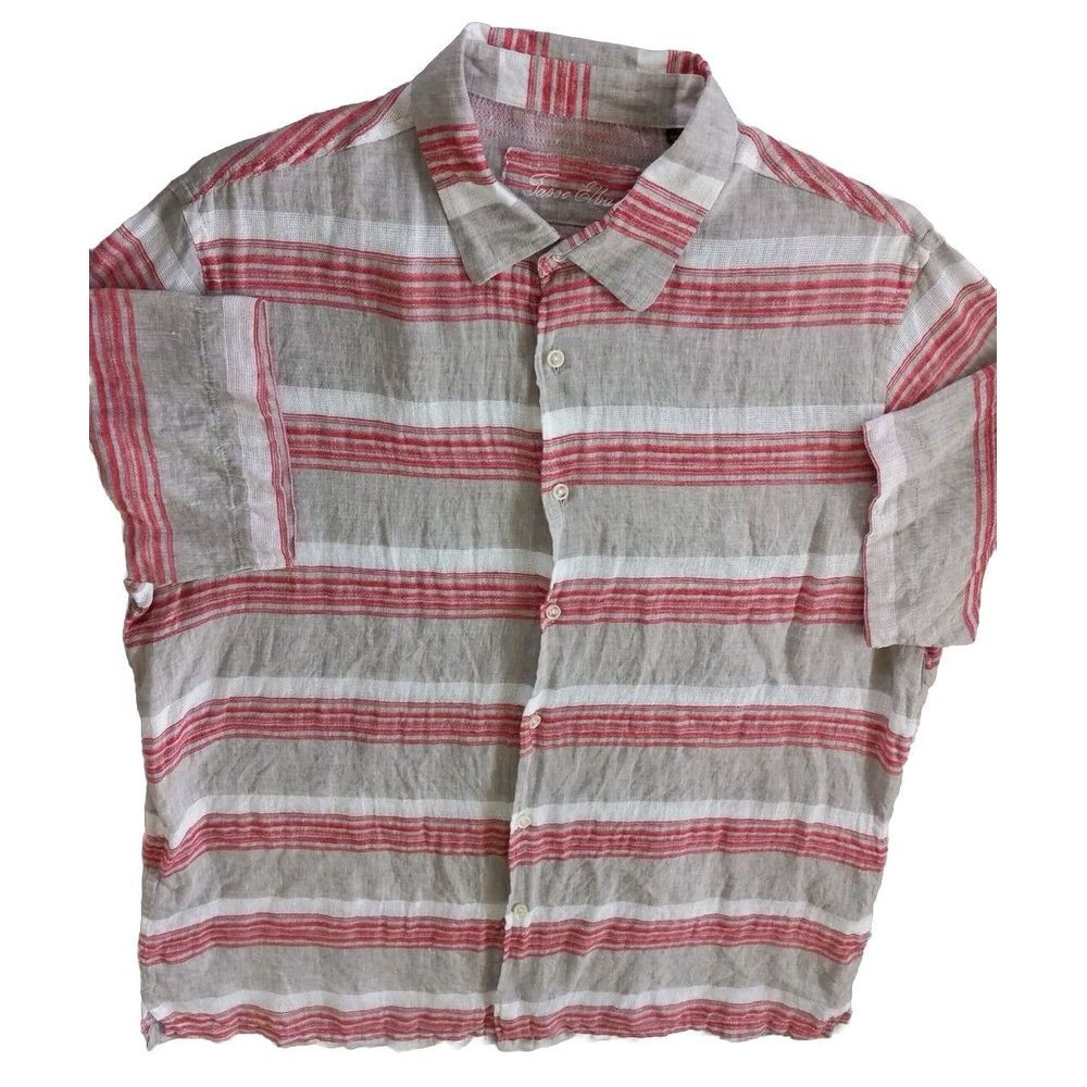 Taso Elba Men's XL Long Sleeve Button Down Pure Linen Checked Light Weight Shirt